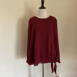 &.Layered Maroon Tie Long Sleeve Blouse 1X